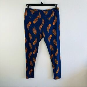 Lularoe Navy Orange Feather Leggings Tall and Curvy
